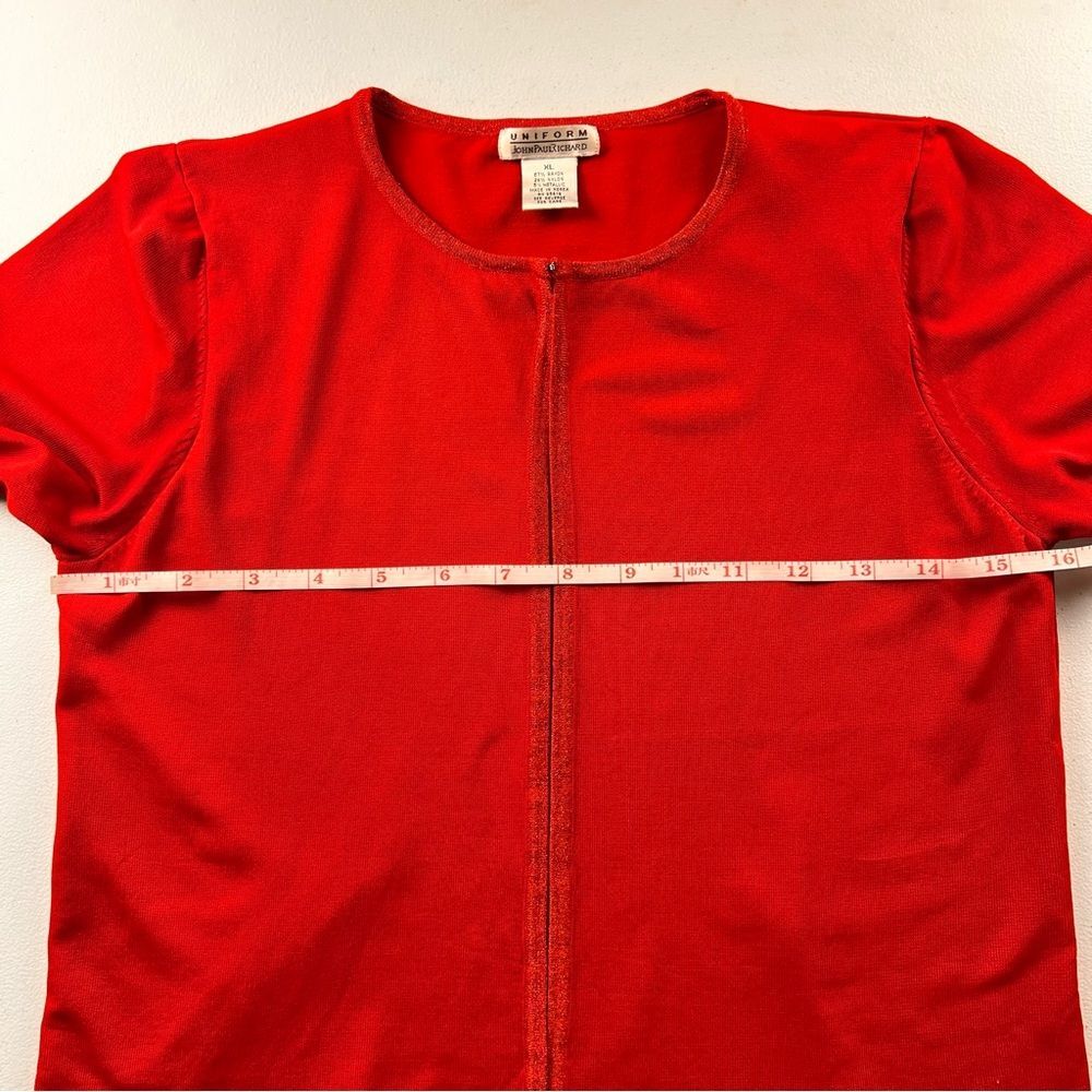 John Paul Richard Red Shimmer Open Cardigan Overlay Top Size XL - Picture 10 of 12